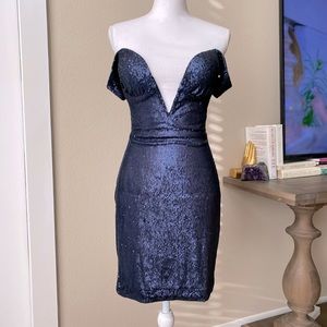 ‘Dante’ Navy Sequin Bardot Dress